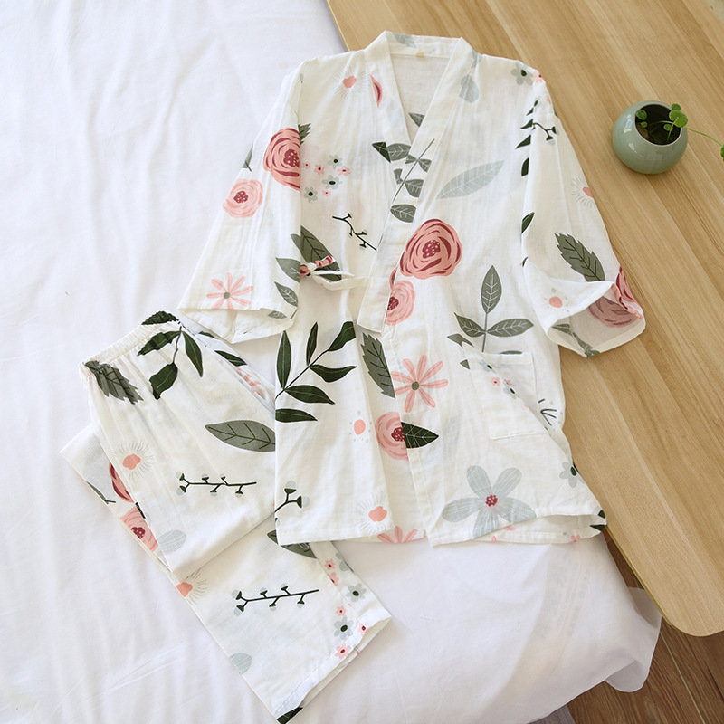 Pijama de algodão floral rosê