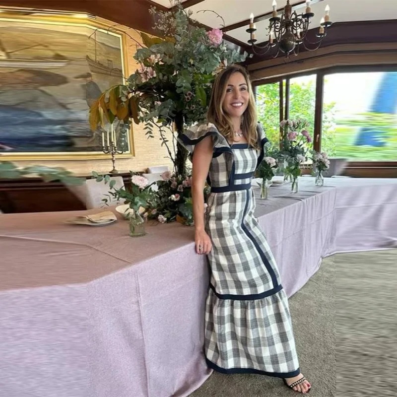 Vestido longo xadrez preto e branco
