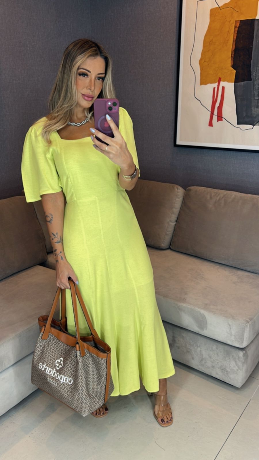 Vestido de linho midi verde lima
