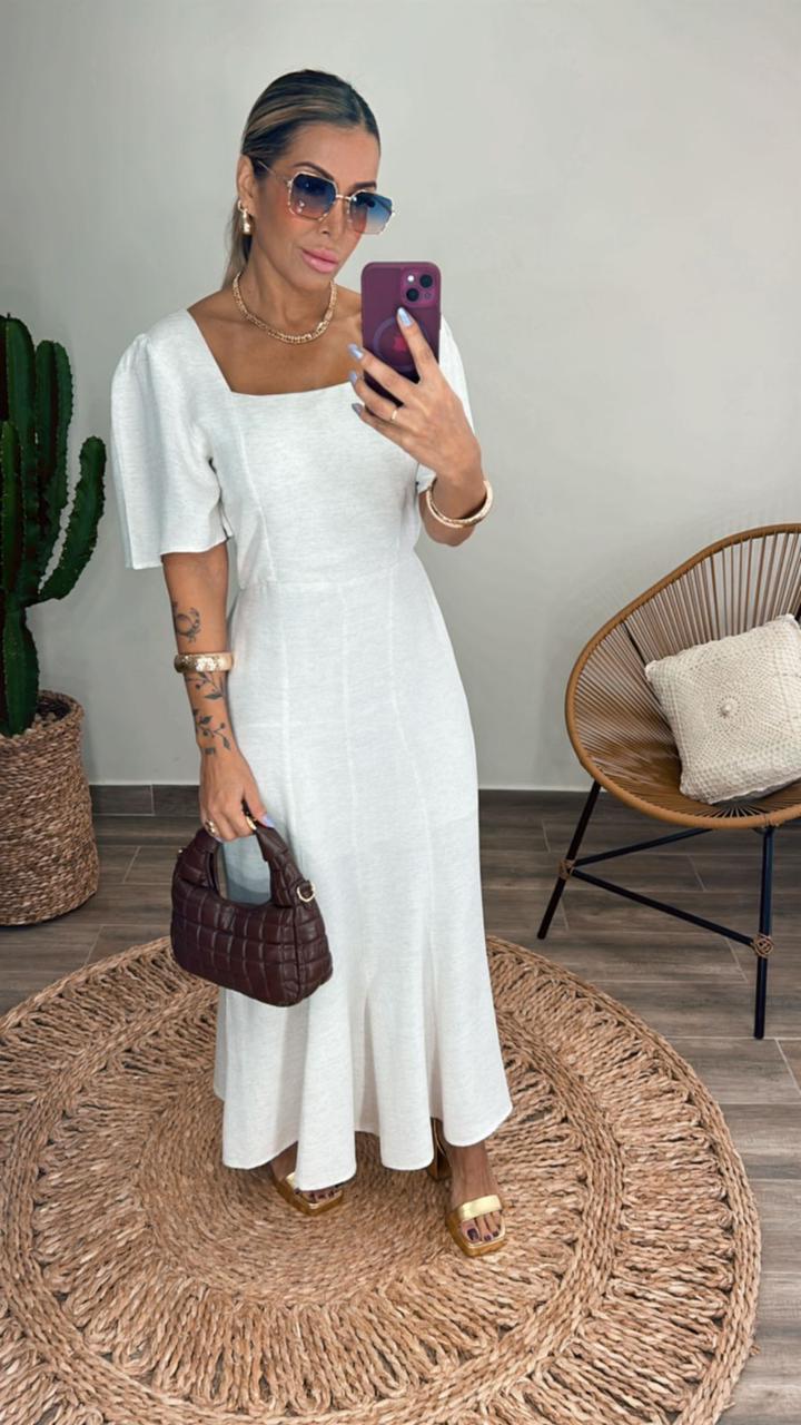 Vestido de linho midi off white