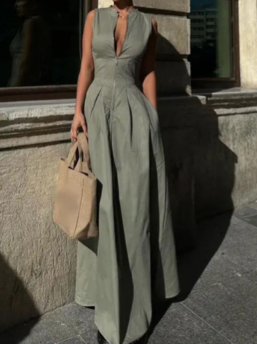 Vestido longo verde oliva