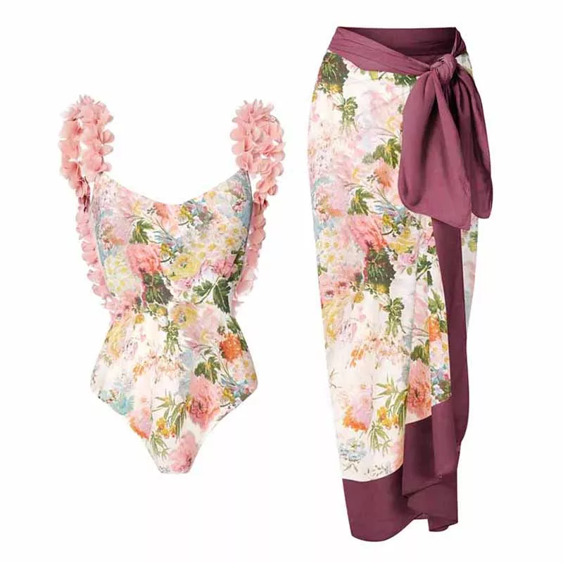 Conjunto de praia floral rosê